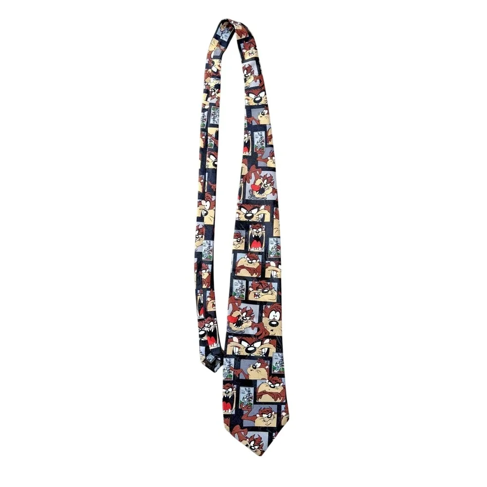 Looney Tunes Tasmanian Devil Tie Mens Black Stamp Collection Novelty Cartoon